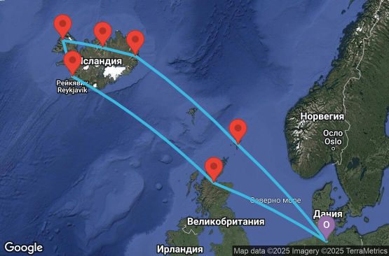 Маршрут на круиз 12 дни Германия, Великобритания, Исландия - UW2M