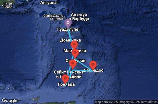 Маршрут на круиз 7 дни Гваделупа, Сейнт Лусия, Барбадос, Сейнт Винсент и Гренадини, Гренада, Мартиника - UTLM