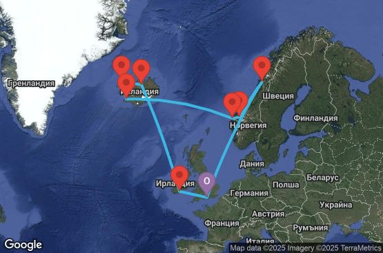 Маршрут на круиз 14 дни Великобритания, Ирландия, Исландия, Норвегия - UV2D