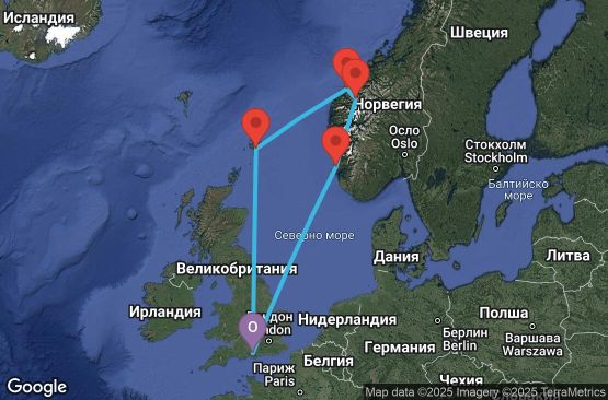 Маршрут на круиз 7 дни Великобритания, Норвегия - UTPA