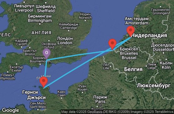 Маршрут на круиз 5 дни Великобритания, Белгия, Нидерландия, Франция - UV2N