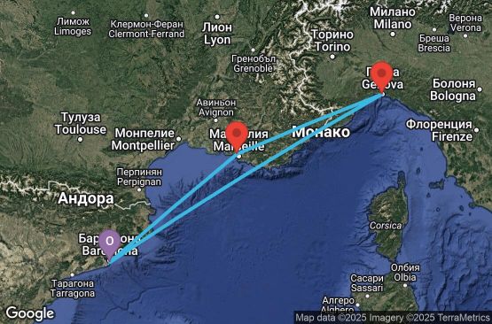 Маршрут на круиз 3 дни Испания, Франция, Италия - UWGW