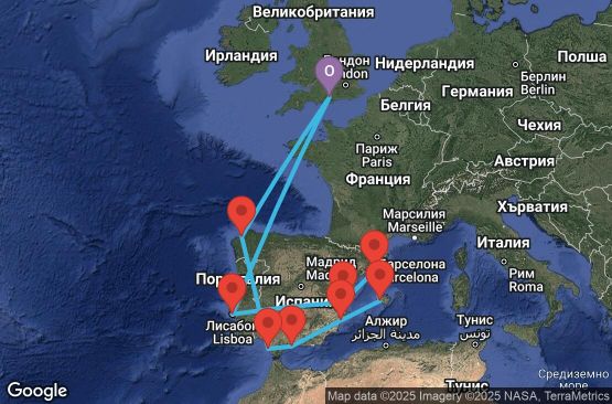 Маршрут на круиз 14 дни Великобритания, Испания, Португалия - UTPC