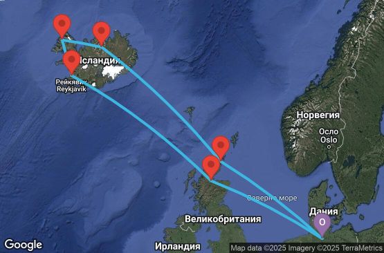 Маршрут на круиз 11 дни Германия, Великобритания, Исландия - UTPH