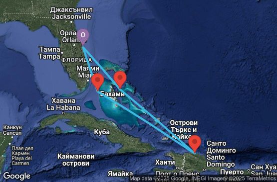 Маршрут на круиз 6 дни САЩ, Бахамските острови, Доминиканска република - UVG3