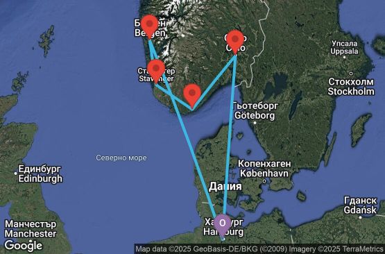 Маршрут на круиз 7 дни Германия, Норвегия - UW2Q
