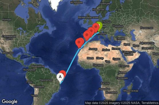 Маршрут на круиз 17 дни Бразилия, Испания, Мароко, Франция, Италия - UV0W