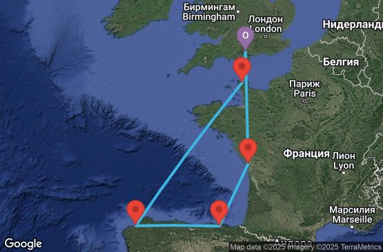 Маршрут на круиз 7 дни Великобритания, Франция, Испания - UV2E