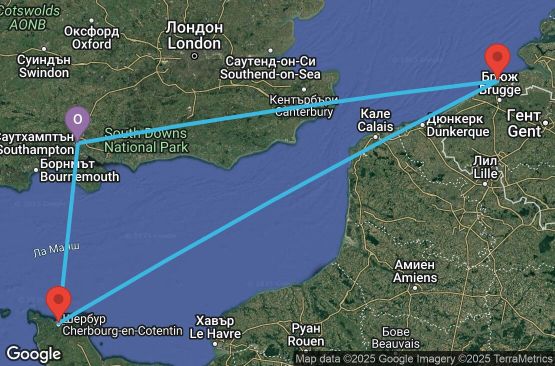 Маршрут на круиз 3 дни Великобритания, Белгия, Франция - UV2L