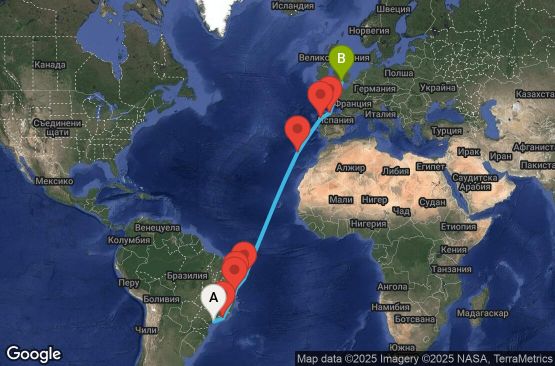 Маршрут на круиз 17 дни Бразилия, Португалия, Испания, Великобритания - UWJB
