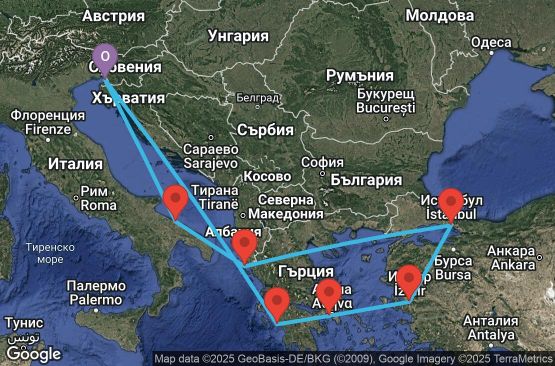 Маршрут на круиз 9 дни Италия, Гърция, Турция - UWLI