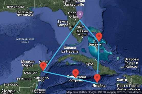 Маршрут на круиз 7 дни САЩ, Мексико, Каймановите острови, Ямайка, Бахамските острови - UVEH