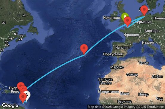Маршрут на круиз 20 дни Барбадос, Сейнт Винсент и Гренадини, Гренада, Мартиника, Гваделупа, Нидерландски Антили, Португалия, Германия, Франция, Великобритания - UVU8