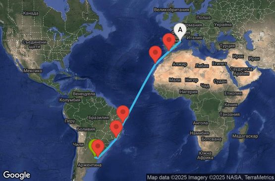 Маршрут на круиз 16 дни Испания, Мароко, Бразилия, Уругвай, Аржентина - UWYD