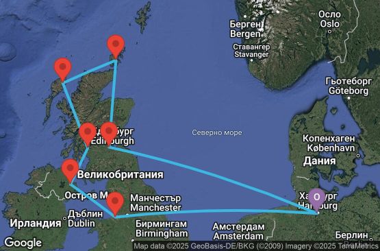 Маршрут на круиз 10 дни Германия, Великобритания, Ирландия - UW2O