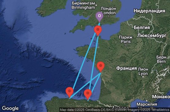 Маршрут на круиз 7 дни Великобритания, Испания, Франция - UVIB