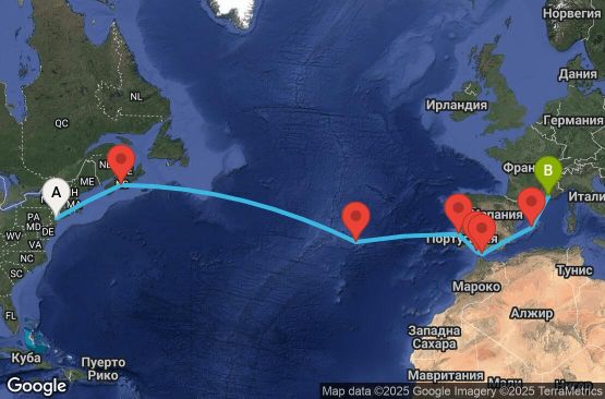 Маршрут на круиз 15 дни САЩ, Канада, Португалия, Испания, Гибралтар, Франция - UWU5