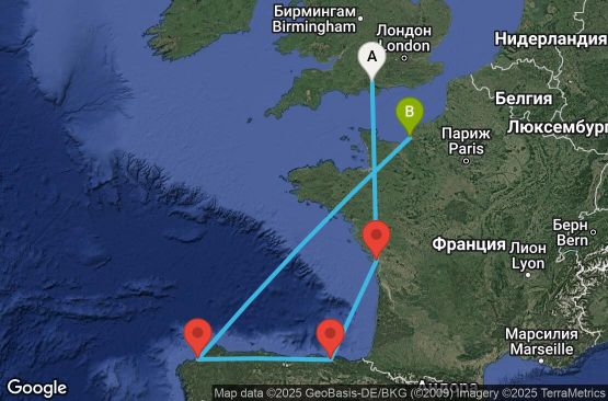 Маршрут на круиз 7 дни Великобритания, Франция, Испания - UV2O