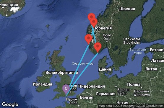 Маршрут на круиз 7 дни Великобритания, Норвегия - UV2J