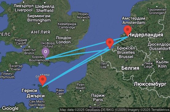 Маршрут на круиз 5 дни Великобритания, Нидерландия, Франция, Белгия - UV28