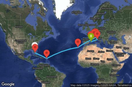 Маршрут на круиз 20 дни САЩ, Нидерландски Антили, Португалия, Испания, Франция, Италия - UX1Q