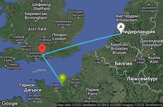 Маршрут на круиз 2 дни Нидерландия, Великобритания, Франция - UWVI