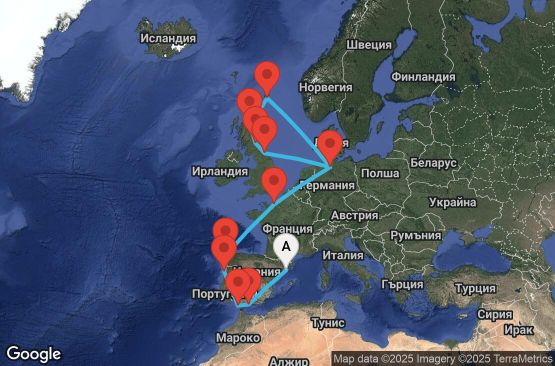 Маршрут на круиз 17 дни Испания, Португалия, Франция, Германия, Великобритания - BCN17A0L