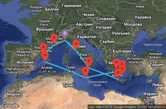 Маршрут на круиз 14 дни Италия, Франция, Испания, Малта, Гърция - SVN14A42