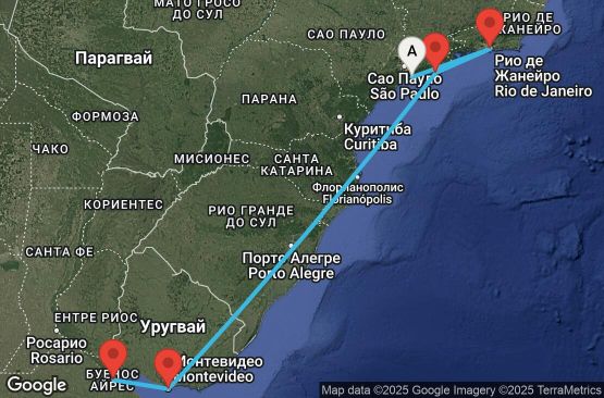 Маршрут на круиз 8 дни Бразилия, Уругвай, Аржентина - 08Z050
