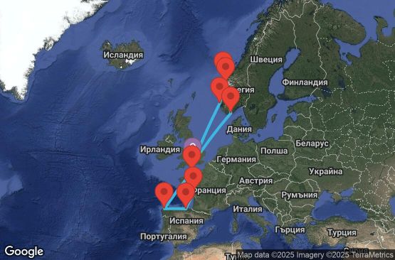Маршрут на круиз 14 дни Великобритания, Норвегия, Франция, Испания - UW6Z