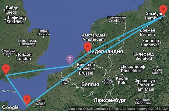 Маршрут на круиз 7 дни Белгия, Великобритания, Франция, Германия, Нидерландия - UXD6