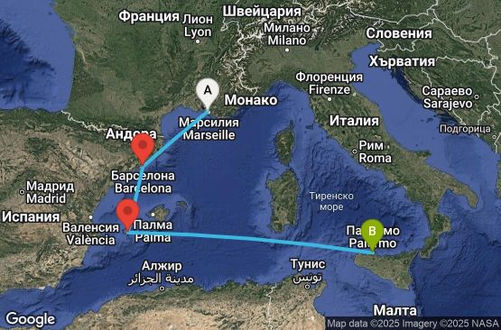 Маршрут на круиз France, Spain, Balearic Islands, Italy - MRS04A39