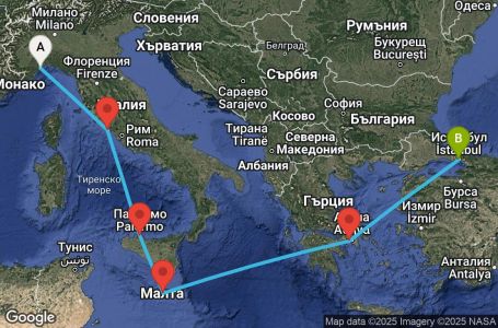 Маршрут на круиз Italy, Malta, Greece, Turkey - SVN07A5R