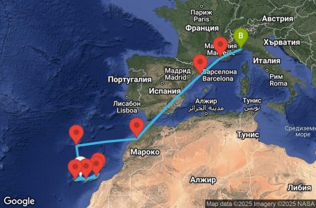 Маршрут на круиз 12 дни Испания, Португалия, Мароко, Франция, Италия - TCI12A04