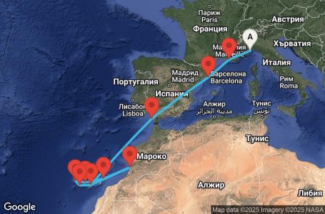 Маршрут на круиз 13 дни Италия, Франция, Испания, Мароко - SVN13A0U