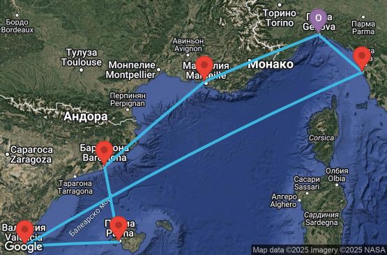 Маршрут на круиз 7 дни Италия, Испания, Франция - UXBS