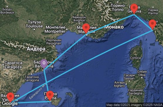 Маршрут на круиз 7 дни Испания, Франция, Италия - UXBQ