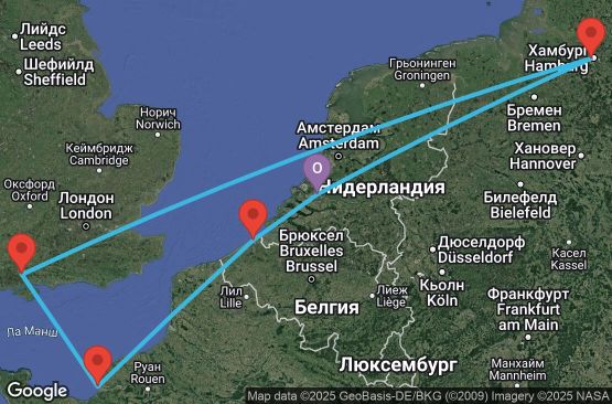 Маршрут на круиз 7 дни Нидерландия, Белгия, Франция, Великобритания, Германия - UXE2