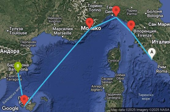 Маршрут на круиз 7 дни Италия, Франция, Испания - EX20270719CVVBCN