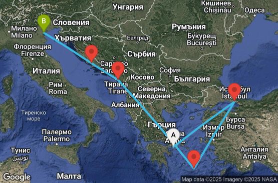 Маршрут на круиз 9 дни Гърция, Турция, Черна гора, Хърватска, Италия - EP20271018PIRFSA