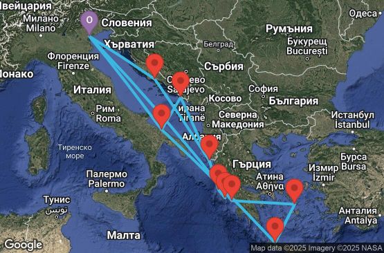 Маршрут на круиз 14 дни Италия, Гърция, Хърватска - PMA14A20
