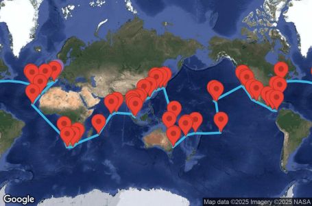 Маршрут на круиз France, Spain, Portugal, The Azores, United States, Florida (USA), Mexico, USA, Hawaii, Polynesia, Fiji, Australia, Japan, South Korea, South Africa - MRSD6A02