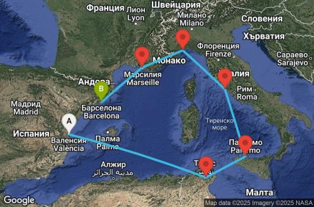 Маршрут на круиз Spain, Italy, France - VLC07A3G