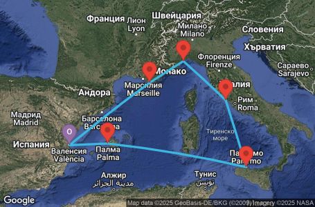 Маршрут на круиз Spain, Balearic Islands, Italy - VLC07A3F