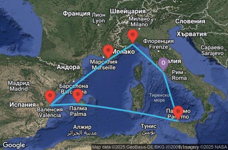 Маршрут на круиз Italy, Spain, Balearic Islands - CIV07A6S