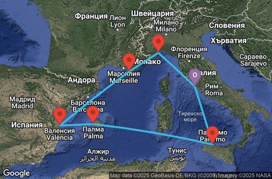 Маршрут на круиз Italy, Spain, Balearic Islands - CIV07A6S