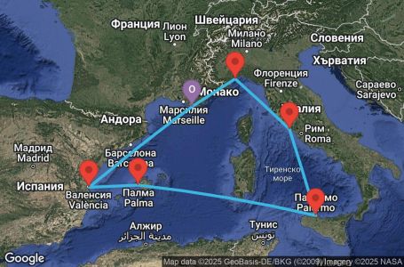 Маршрут на круиз Spain, Balearic Islands, Italy - YNE07A0R