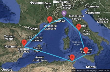 Маршрут на круиз Italy, France, Spain - SVN07A62