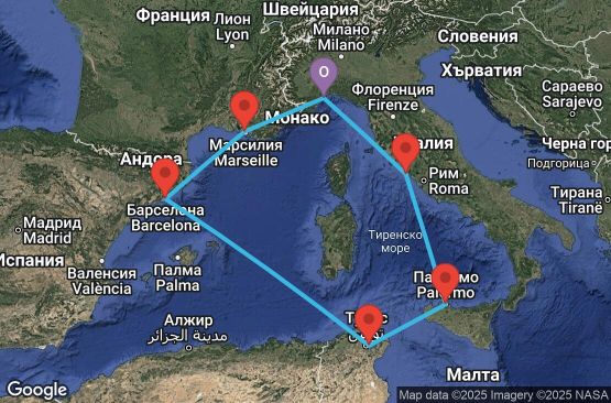 Маршрут на круиз Italy, France, Spain - SVN07A64