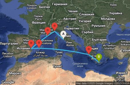Маршрут на круиз Italy, Spain, Balearic Islands, Greece - CIV08A0K
